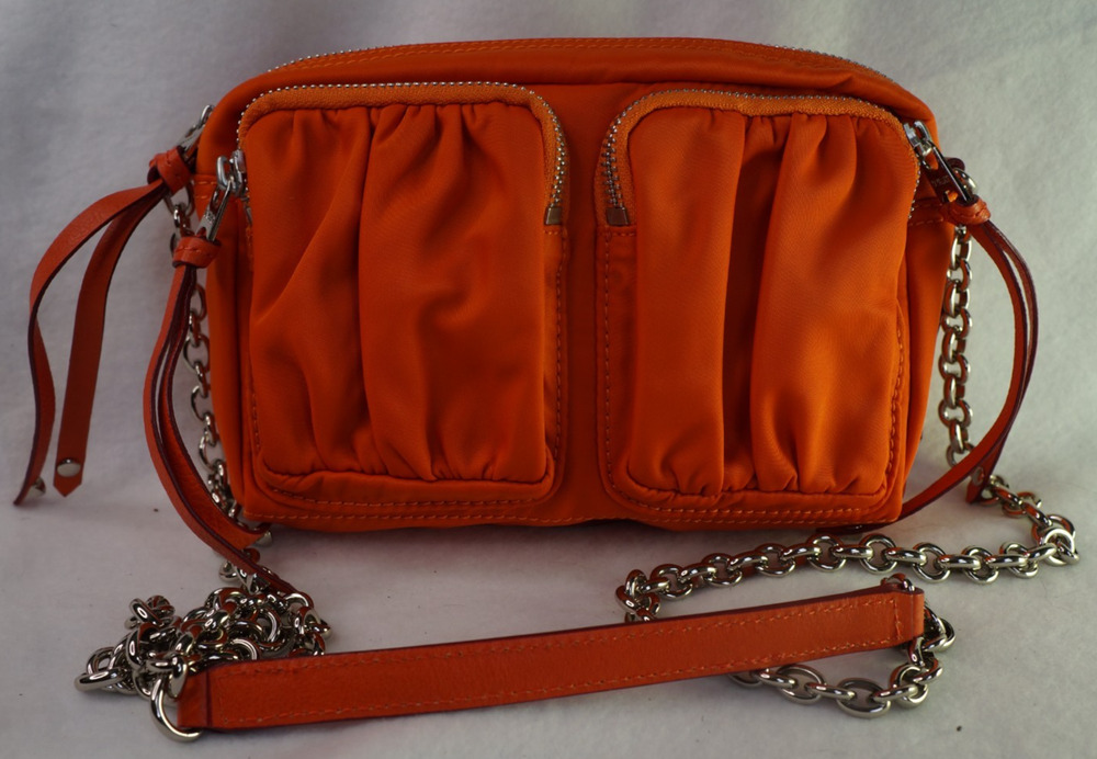 MZ Wallace Small Crossbody Bag Orange with Chain Strap Zip Closure